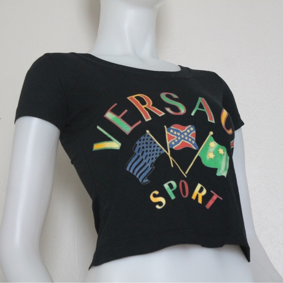 ⛵️NWT Vintage '90s Deadstock Versace Sport Logo Cropped T-Shirt - Picture 5 of 14